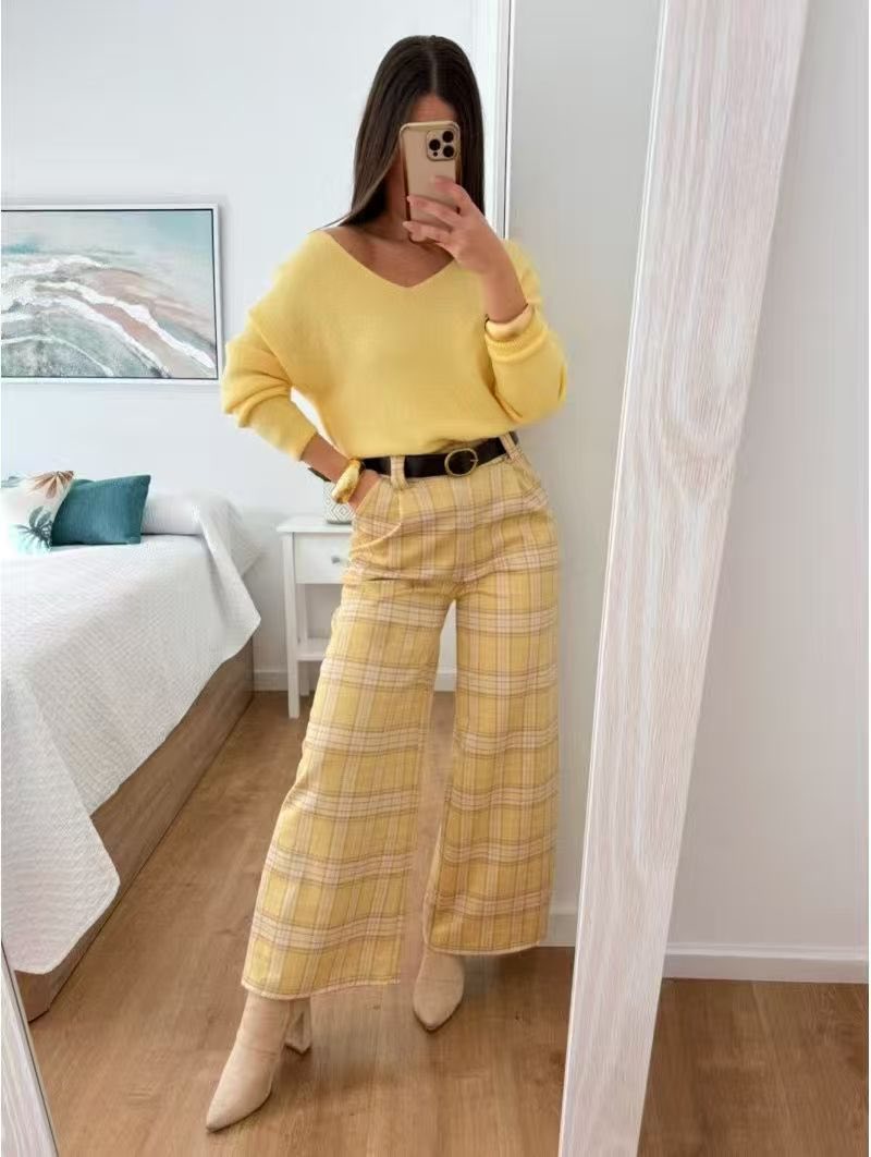 Maria Sintra™ - Calças Elegância Xadrez